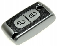 Czarno-srebrne etui na kluczyk z fakturą skóry PEUGEOT CITROEN 2 przyciski