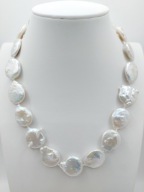 Naszyjnik PERŁY NATURALNE Barokowe MONETY 46cm