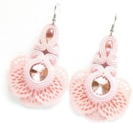 Kolczyki sutasz jasny róż kwiaty wachlarze wesele