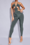 PRETTYLITTLETHING KOMBINEZON KHAKI ŚLISKI Z WYCIĘTYMI PASKAMI 34 XS