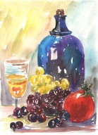 = Obraz =martwa natura=akwarela=owoce=