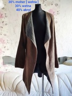 KARDIGAN DWUKOLOROWY MAXI MIDI DŁUGI WEŁNIANY MOHER Z KÓZ ZJAWISKOWY