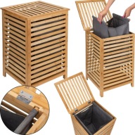 KOSZ NA PRANIE WĄSKI BAMBUSOWY WENTYLOWANY WOLNOSTOJĄCY POKRYWA WYCIĄGANY