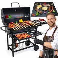 GRILL OGRODOWY WĘGLOWY POKRYWA POPIELNIK TERMOMETR BECZKA ŻELIWNE RUSZTA