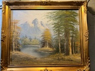 Sygnowany obraz olejny na płótnie w złoconej ramie.