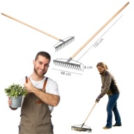 GRABIE OGRODOWE METALOWE PROFI 18 ZĘBÓW Z TRZONEM DREWNIANYM MAAN 45x150cm