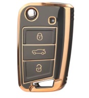 Czarno-złote etui na kluczyk VW SEAT SKODA – 3 przyciski