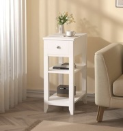 WOLTU wąski stolik nocny, szafka nocna z szufladą, 45x66x28 cm biały