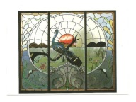 Pocztówka - Witraż i paw o wschodzie słońca / art deco