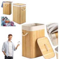 KOSZ BAMBUSOWY NA PRANIE BIELIZNĘ ZABAWKI Z POKRYWKĄ DUŻY JEDNOKOMOROWY 72L