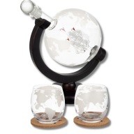 KARAFKA DO WHISKY GLOBUS ZESTAW 2 SZKLANKI PODKŁADKI SZCZYPCE KOSTKI 850 ML