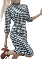 MEGI KOBIECA SUKIENKA W PEPITKĘ BIAŁO-CZARNA WYPROFILOWANA L