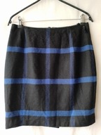 Spódnica czarna wełniano kaszmirowa, w chabrową kratę - 38