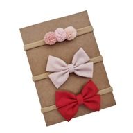 Opaski na głowę kokardki i pomponiki czerwona pudrowy róż