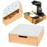 SZAFKA BAMBUSOWA ORGANIZER Z SZUFLADĄ NA KAWĘ HERBATĘ KAPSUŁKI SZKLANY BLAT