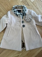 Next beżowy karmelowy wełniany płaszcz 98 futerko