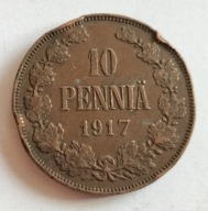 moneta Finlandia pod okupacją 10 pennia 1917 car Mikołaj II (5)