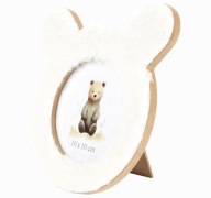 Pluszowa ramka na zdjęcie 10x10 cm miś biała 16x16x1,5 cm