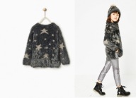 ZARA grafit sweterek miś włochaty gwiazdy 116/122