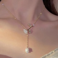 NASZYJNIK KOLIA KORALE KORALIKI RÓŻA ROSE VINTAGE OPADAJĄCA PERŁA ZŁOTO