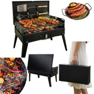 GRILL WĘGLOWY OGRODOWY MAŁY TURYSTYCZNY STALOWY RUSZT WALIZKA + AKCESORIA
