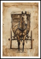 A2 PLAKAT RYSUNEK VINTAGE RETRO KOŃ POWÓZ KONNY BRYCZKA PLAKAT Z KONIEM