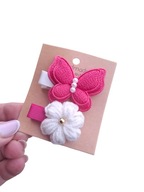 Mini spineczki o włosów szydełkowy kwiatek motylekhandmade 2 szt.