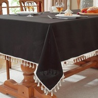 Prostokątny Obrus na Stół Meioro Wodoodporny Frędzle Boho Czarny 140x220