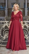 Crystal suknia wieczorowa plus size 54 rękaw 3/4 burgund