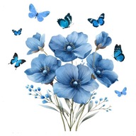 NAKLEJKI NA ŚCIANĘ -KWIATY NIEBIESKIE MOTYLE ŁODYGI SZARE