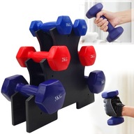 ZESTAW HANTLI DO ĆWICZEŃ CIĘŻARKI FITNESS 6szt 12kg + STOJAK Ciężarki Sport