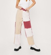 Nasty Gal jeansy patchwork L 40 straight-leg, wysokim stanem