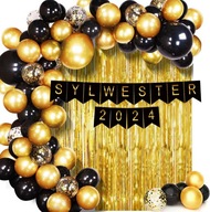 DEKORACJA SYLWESTROWA GIRLANDA balony NAPIS SYLWESTER 2024 ZŁOTY