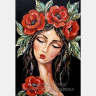 Kobieta abstrakcja kwiaty czerwone obraz na płótnie 55x80 olejny wiosna art