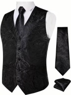 M L elegancka Kamizelka ekskluzywna zestaw krawat i poszetka czarna
