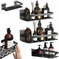 2X PÓŁKA ŁAZIENKOWA WISZĄCA POD PRYSZNIC BEZ WIERCENIA METALOWA CZARNA LOFT