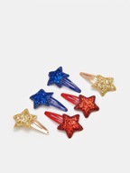 Świąteczne spinki gwiazdki złote czerwone niebieskie mieniące się na Święta