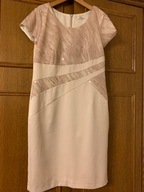 Sukienka 42 róż pudrowy wizytowa z cekinami midi