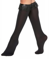 CALZEDONIA podkolanówki gładkie czarne frędzelki ozdoba boho
