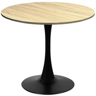 OKRĄGŁY STOLIK LUGANO| Blat jasne drewno| czarna noga 70cm