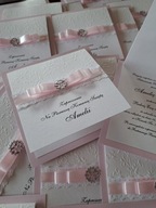 ZAPROSZENIE KOMUNIJNE Zaproszenie na komunię różowe białe