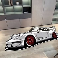 Dywan sportowy czarno-biały 110x40 cm | Antypoślizgowy | Gruby |Styl racing