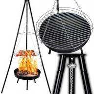 PALENISKO TRÓJNÓG GRILL OGRODOWY OGNISKOWY WISZĄCY DUŻY RUSZT CHROMOWANY
