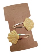 Spineczki spinki do włosów pyk boho muszelka muszle brokat złoty żółty