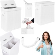 KOSZ NA PRANIE BAMBUSOWY BIAŁY NA BIELIZNĘ DUŻY Z POKRYWĄ PODZIAŁEM 100L