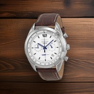 Pasek do zegarka Seiko SSB095 22 mm brązowy biała nitka zapięcie motylkowe