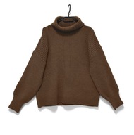 Damski Sweter Golf Prążkowany Luźny Brązowy |R. UNI