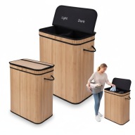 DUŻY KOSZ NA PRANIE BIELIZNĘ BAMBUSOWY SKŁADANY POJEMNY DWUKOMOROWY 100L