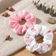 Scrunchie gumki do włosów zestaw 2 szt. - różowa + biała w motyle