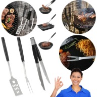 ZESTAW DO GRILLA AKCESORIÓW PRZYBORY DO GRILOWANIA ŁOPATKA WIDELEC SZCZYPCE